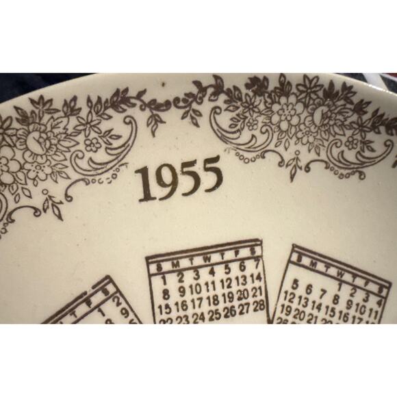 1955 Calendar Plate Floral Designs Windmill Dish Birth Year Dutch Celebration - Picture 8 of 8